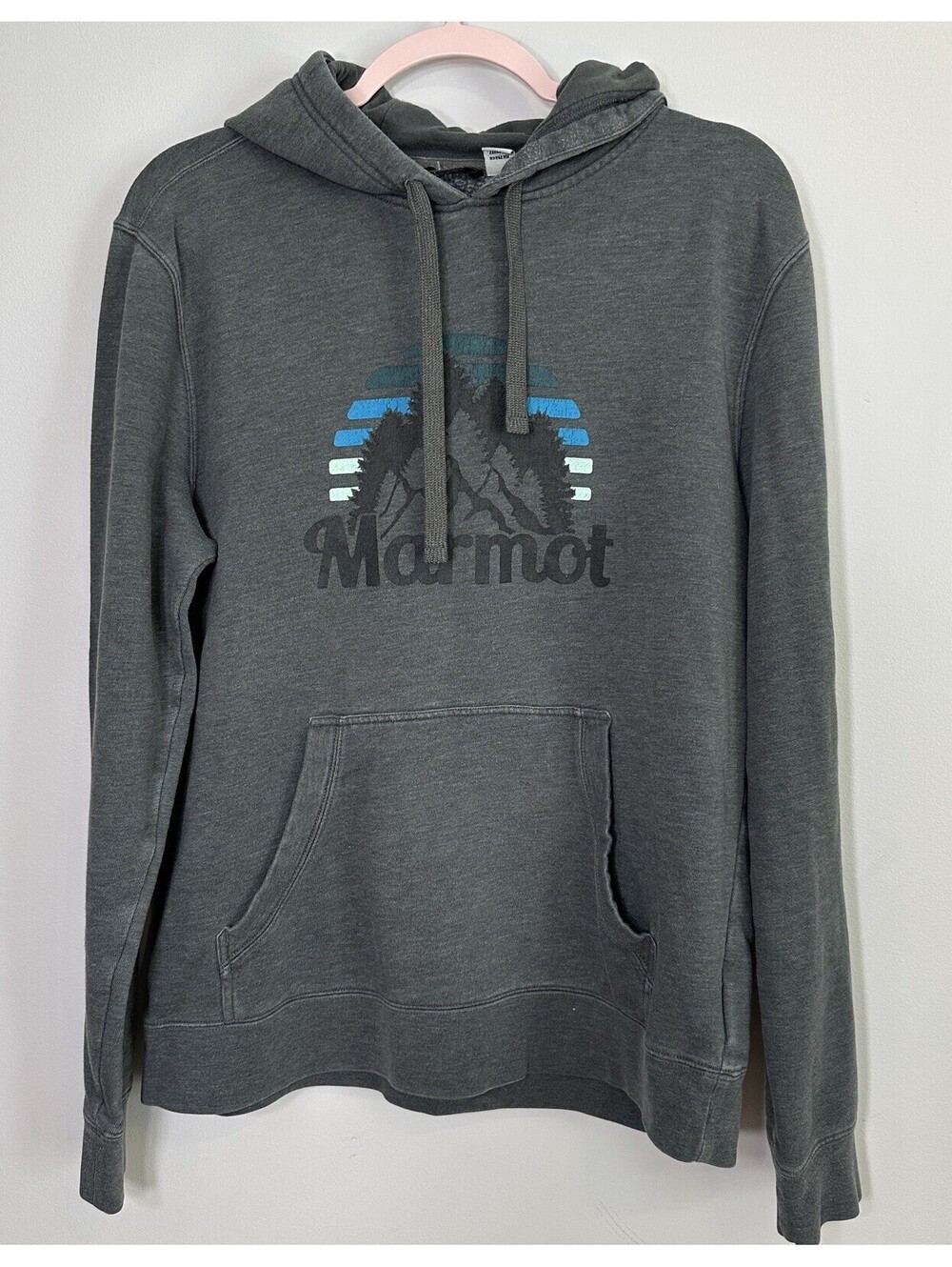 Marmot Grey Coastal Peaks Outdoor Graphic Print Hoodie Medium GUC.